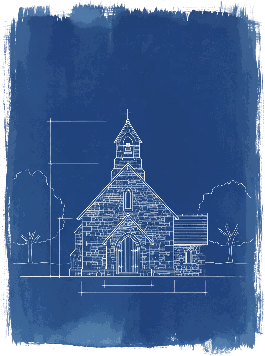 A blueprint elevation of St Elwyn's Chapel