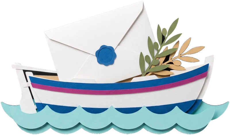 A paper fishing boat carrying an envelope