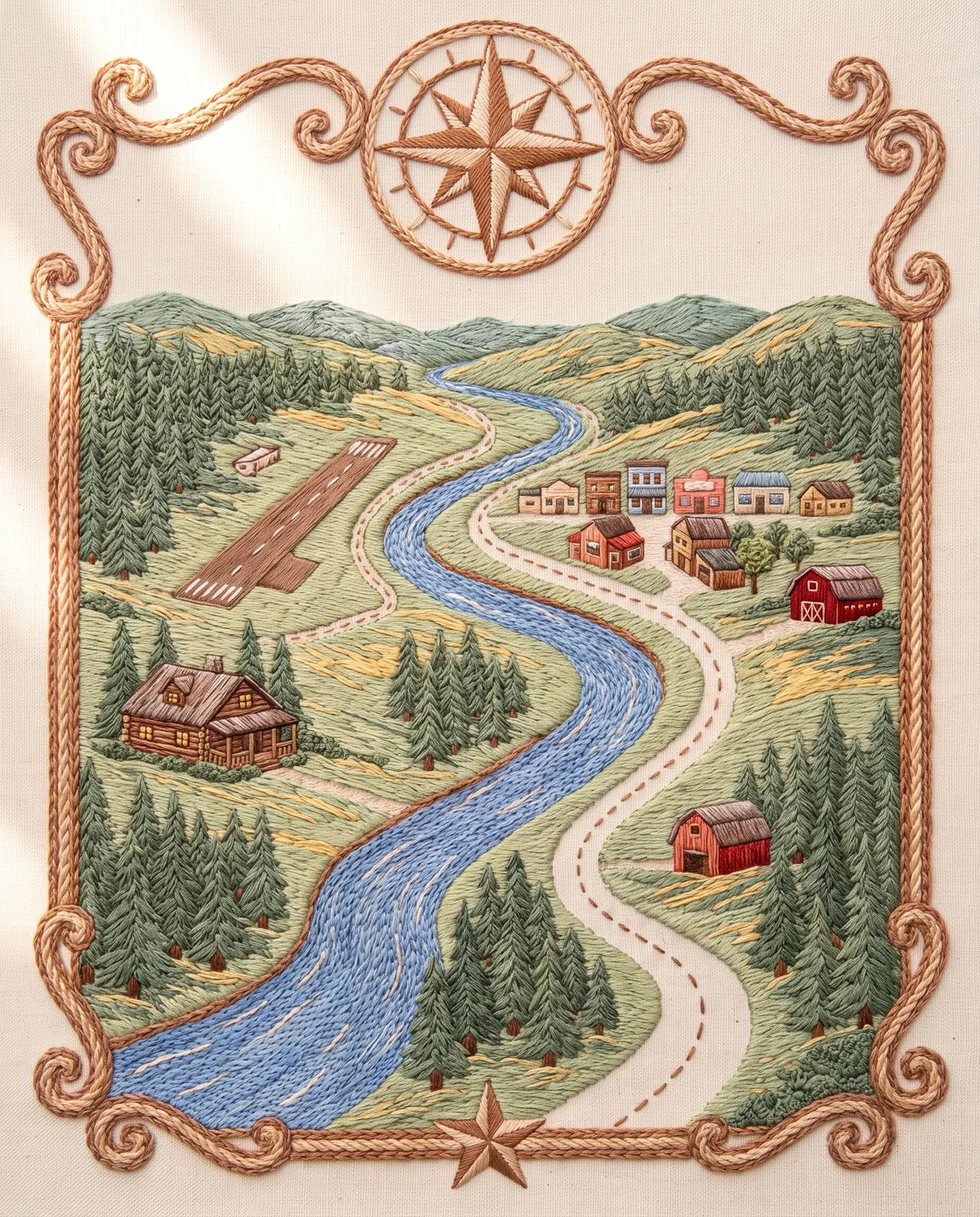 Embroidered map of the valley